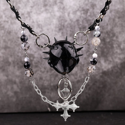 Black Rivet Cross Choker