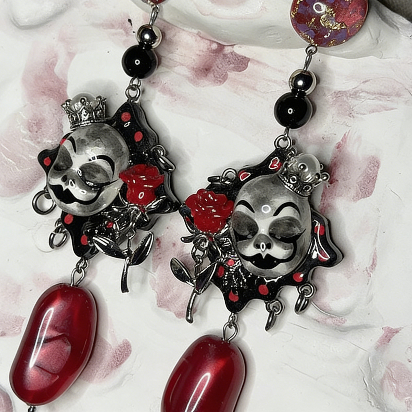 Red Rose Crown Clown Earrings