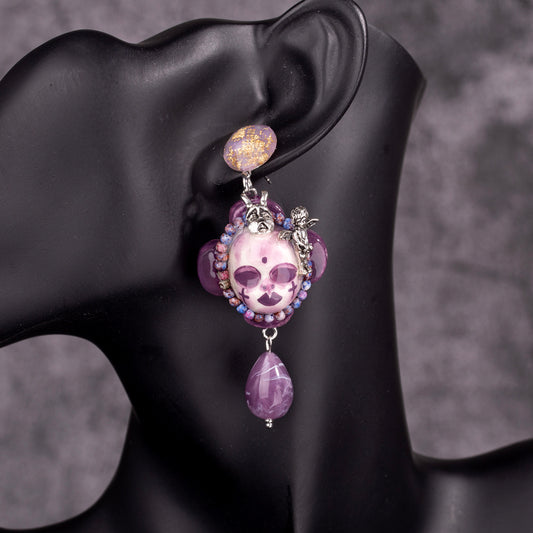 Purple Face Angel Mask Freak Baby Earrings