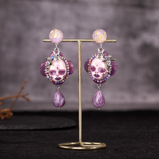 Purple Face Angel Mask Freak Baby Earrings