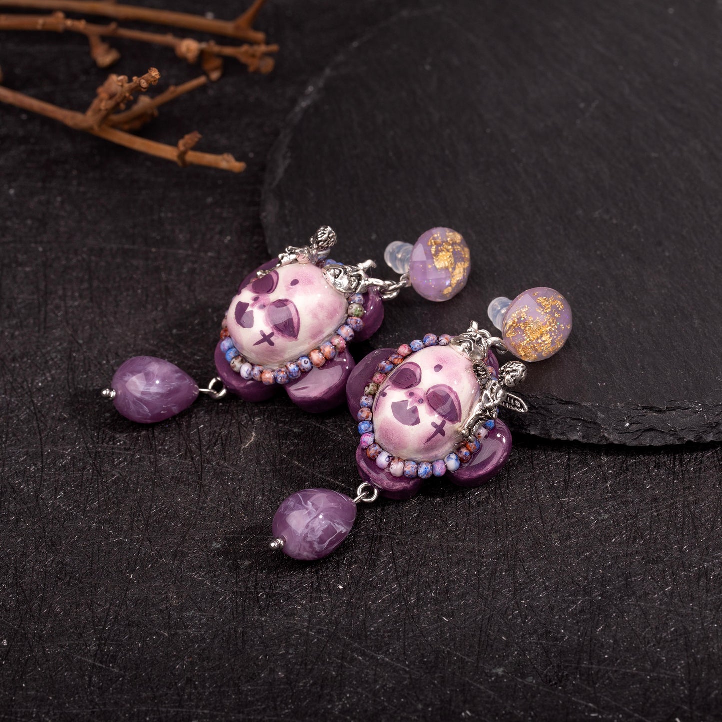 Purple Face Angel Mask Freak Baby Earrings