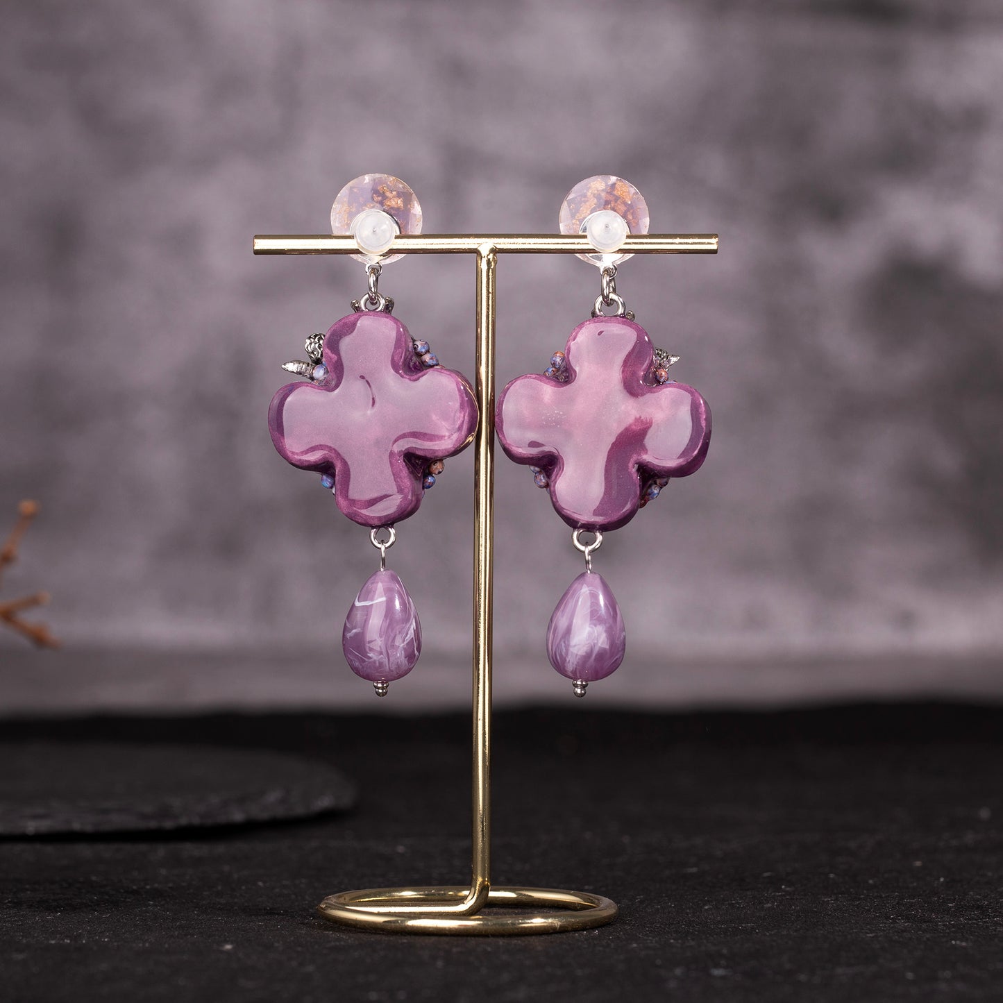 Purple Face Angel Mask Freak Baby Earrings