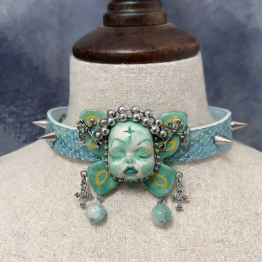 Teal Butterfly Bone Ritual Choker