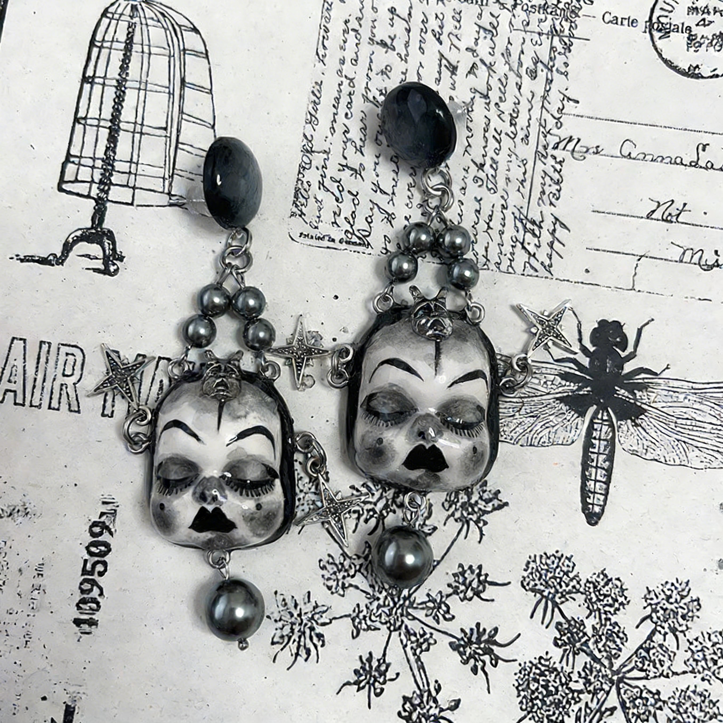 Black and White Skull Star Earrings