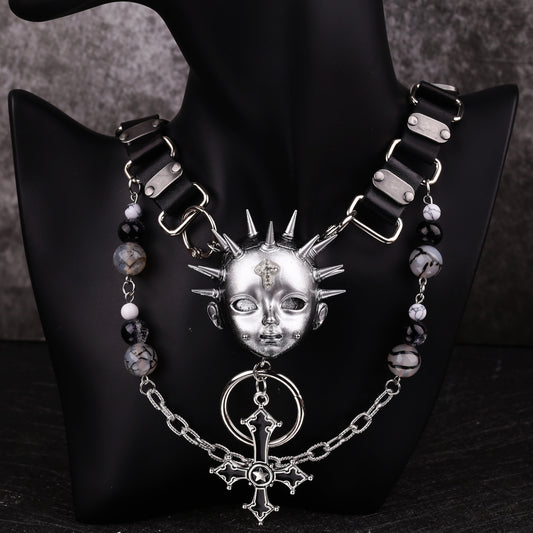 Black Rivet Cross Choker