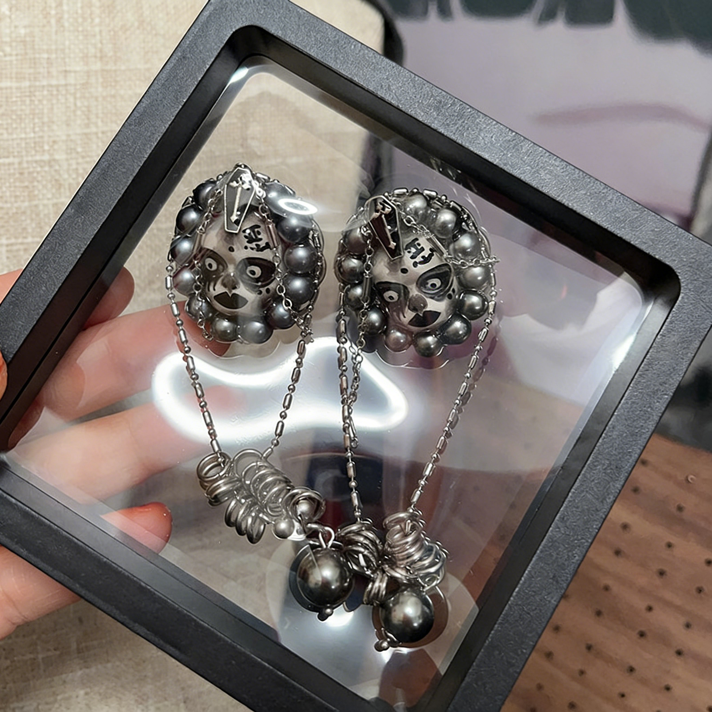 Evil Face Beaded Chain Earrings
