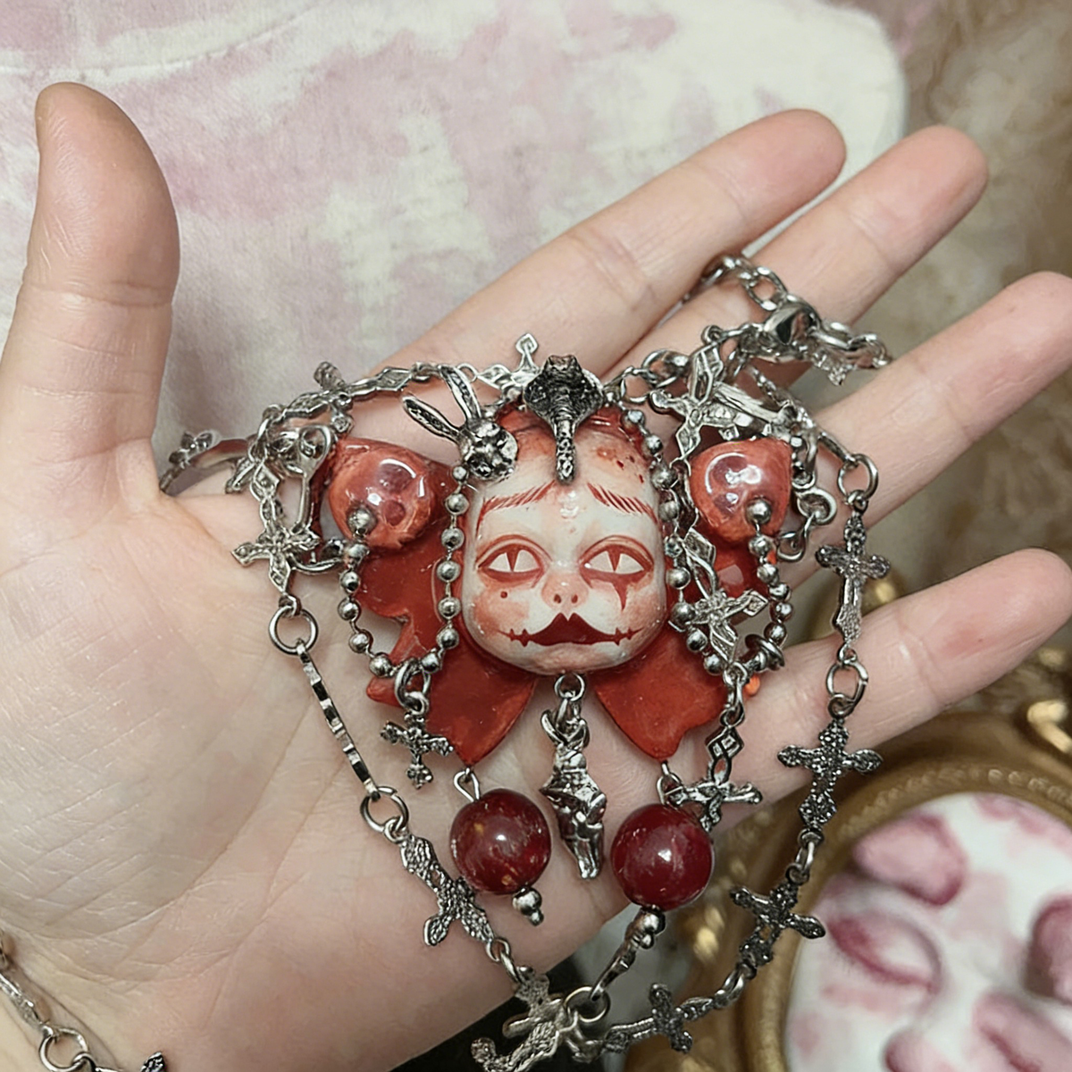 Blood Butterfly Puppet Gothic Doll Necklace