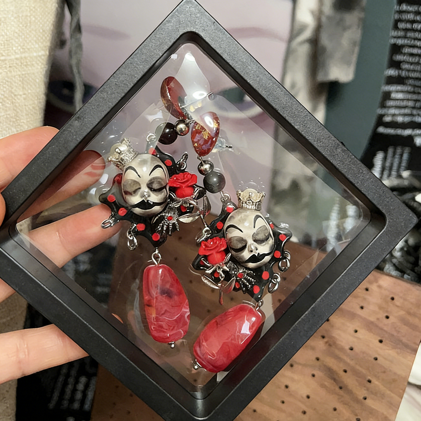 Red Rose Crown Clown Earrings