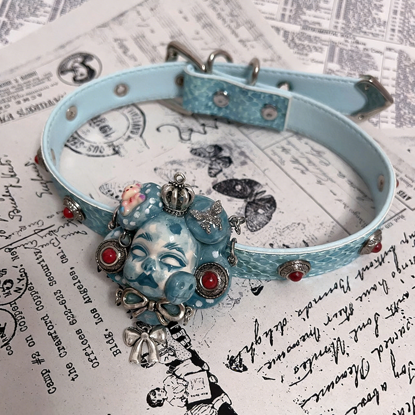 Teal Butterfly Cute Crown Choker