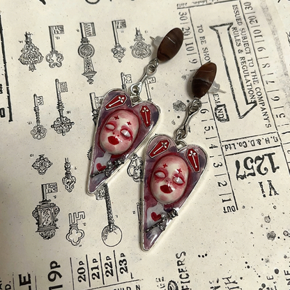 Bloody Coffin Rose Heart Earrings