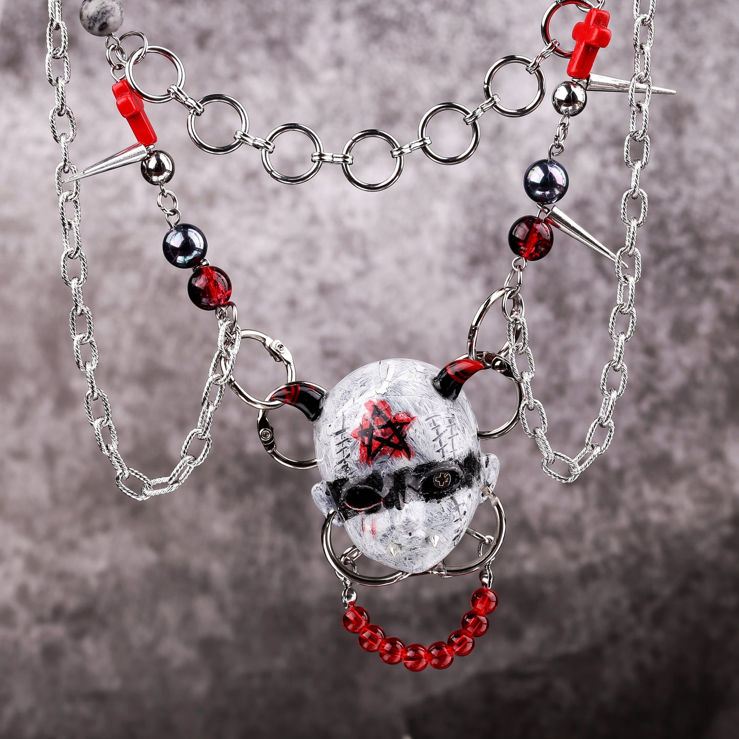 Gothic Devil Doll Head Necklace
