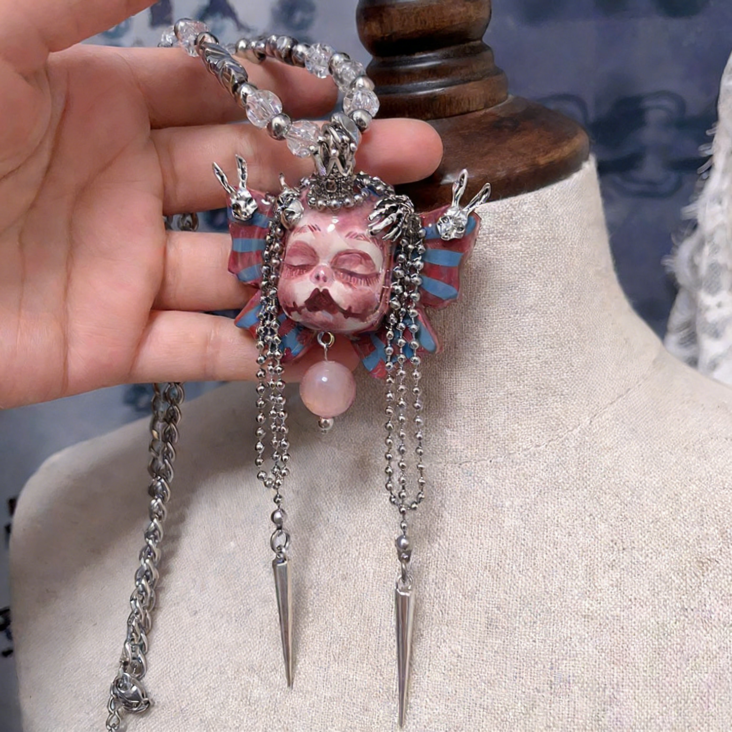 Butterfly Crown Slumber Gothic Doll Necklace Beaded Chain