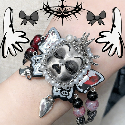 Black Butterfly Crown Heart Bracelet