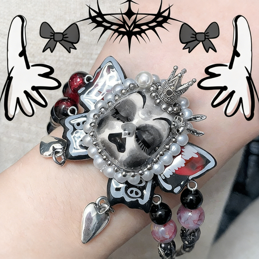 Black Butterfly Crown Heart Bracelet