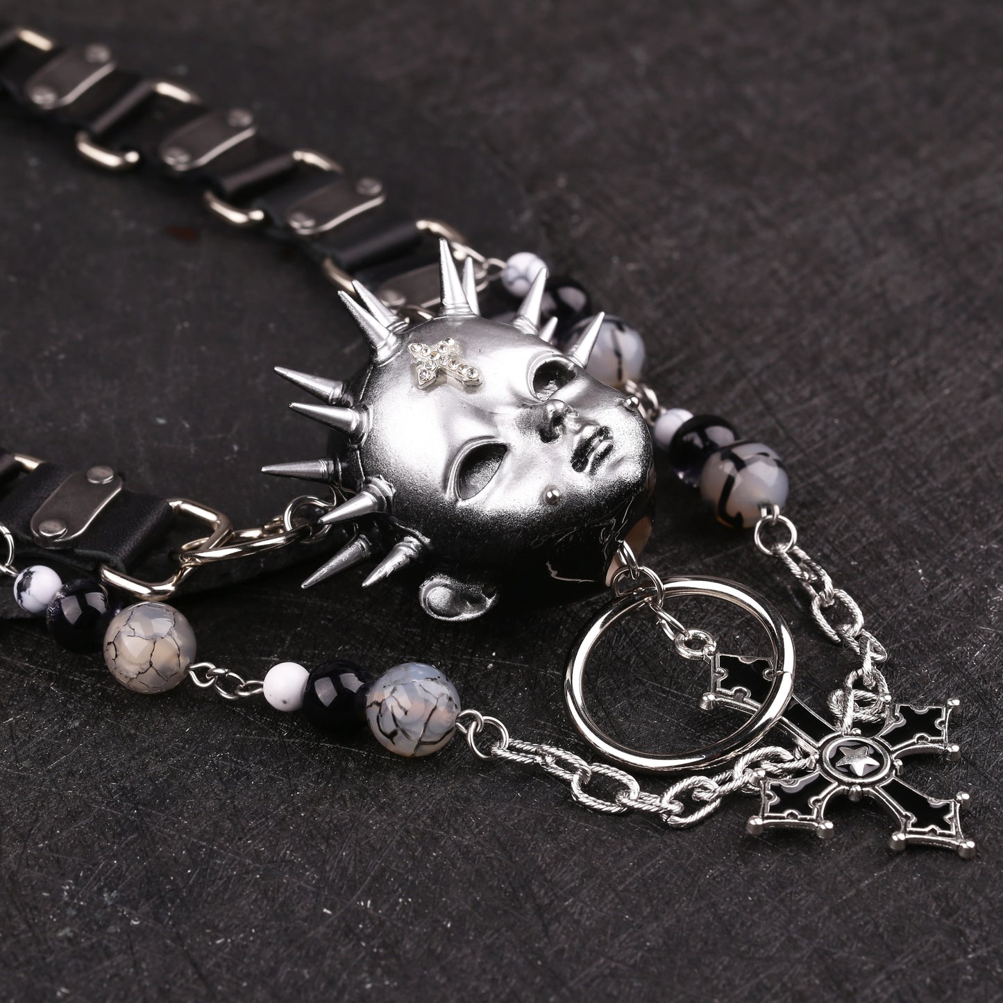 Black Rivet Cross Choker