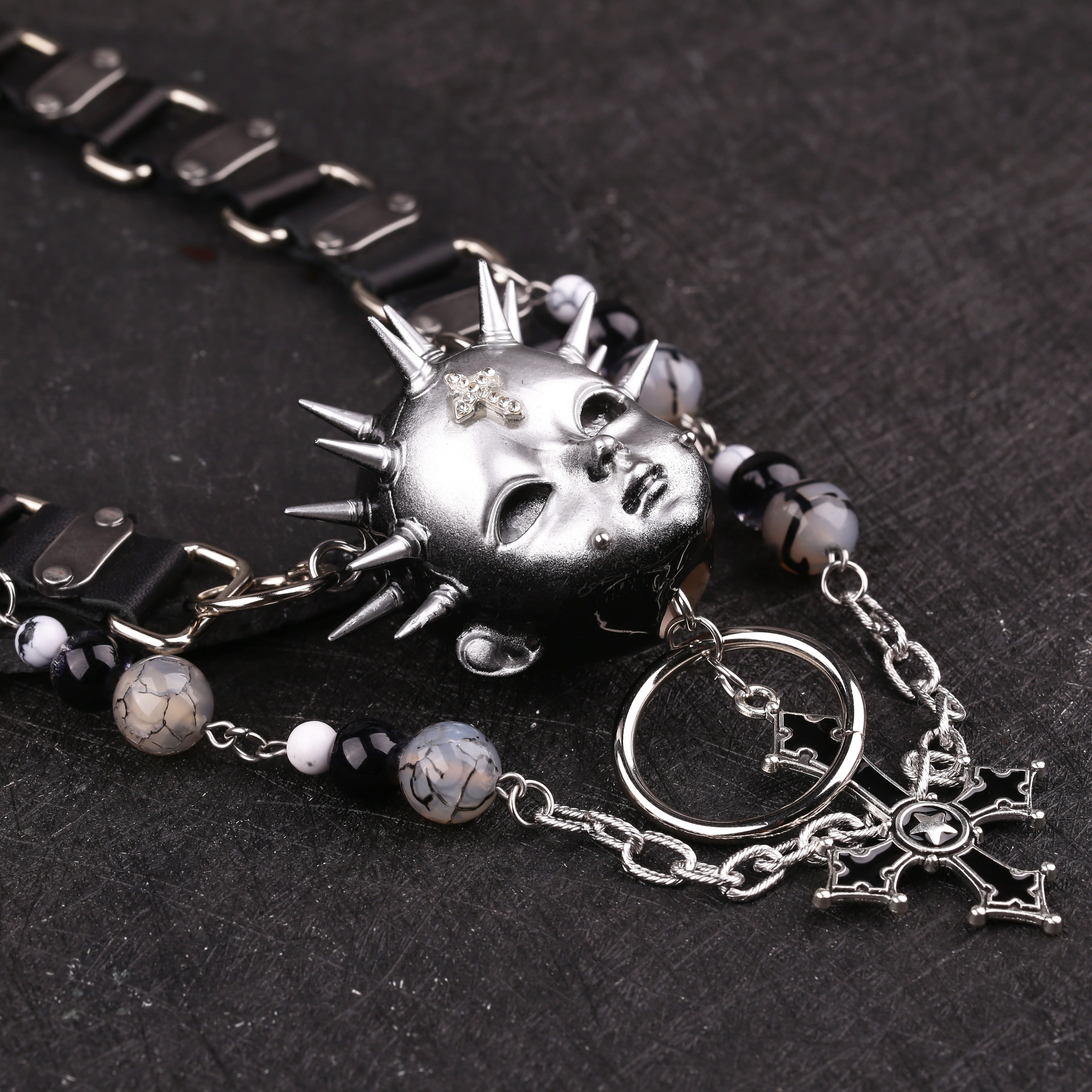 Black Rivet Cross Choker