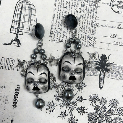 Black and White Skull Star Earrings