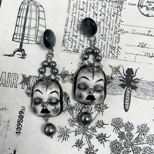 Black and White Skull Star Earrings