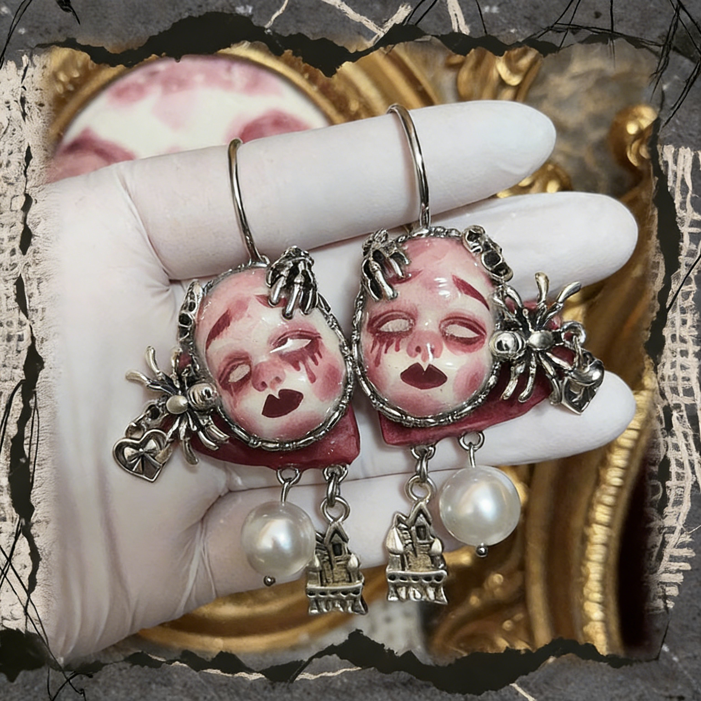 Bloody Tears Spider Castle Freak Baby Earrings