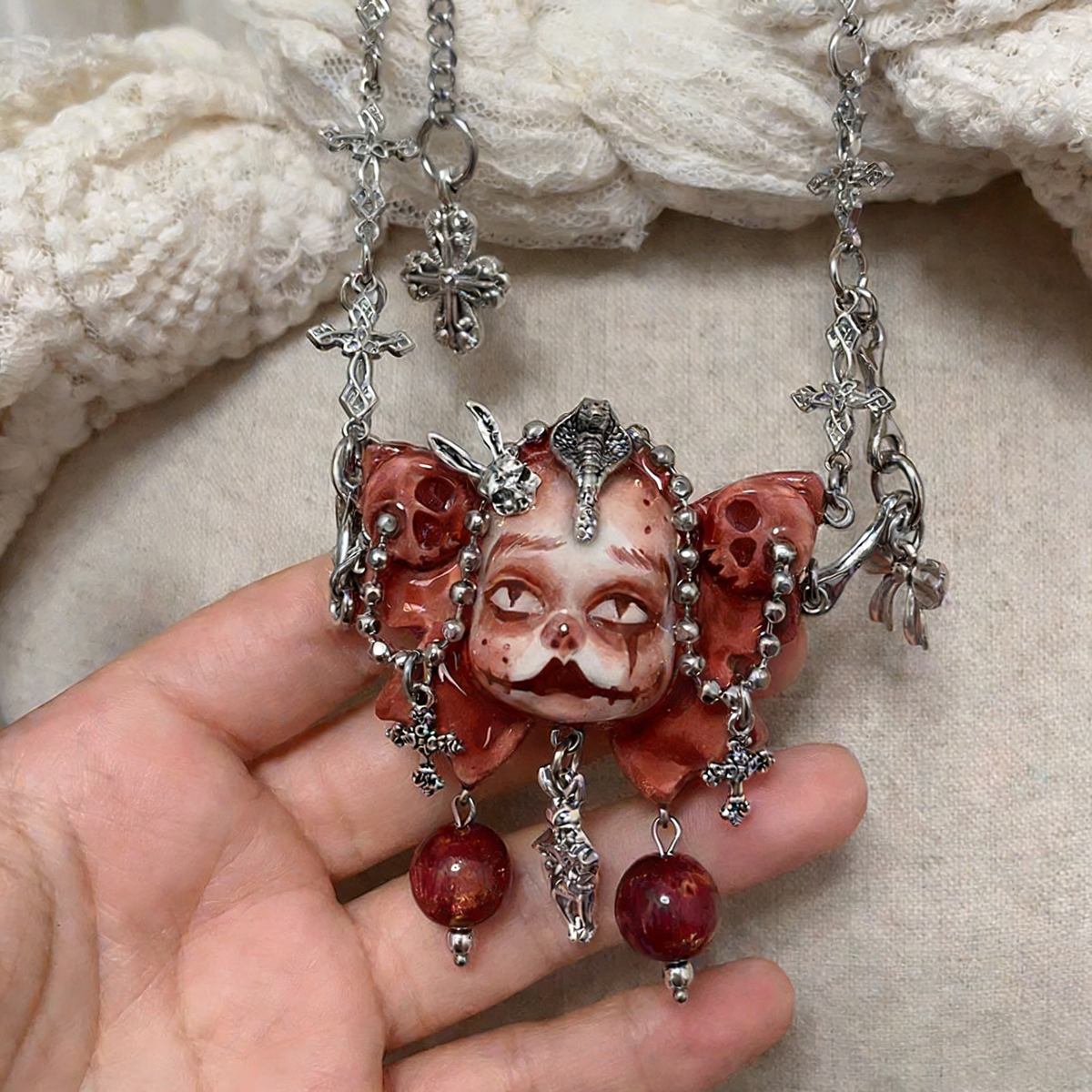 Blood Butterfly Puppet Gothic Doll Necklace