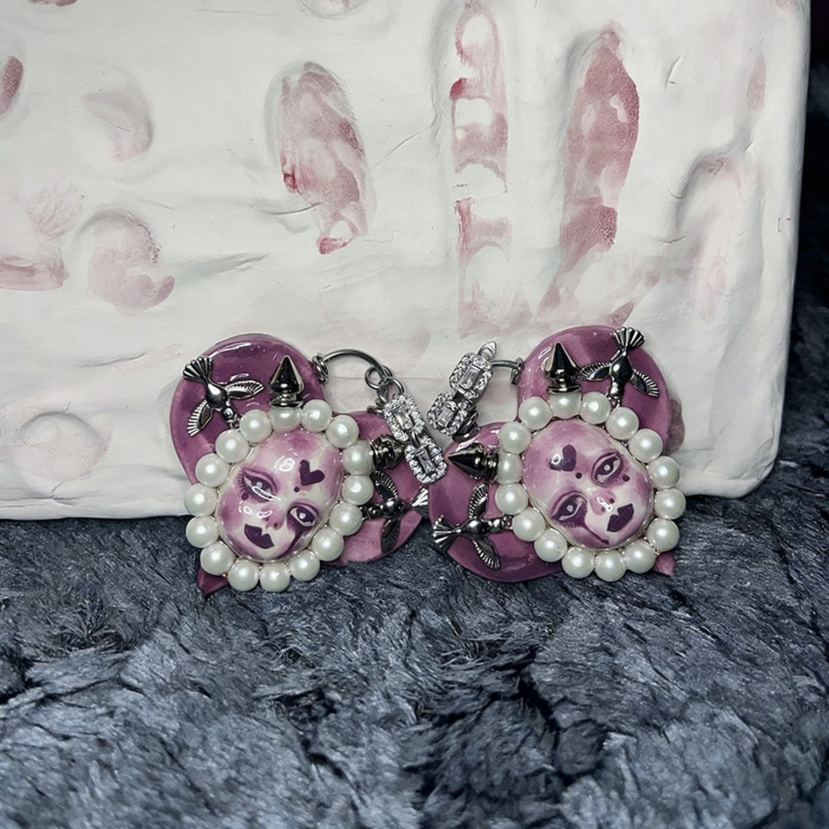 Violet Heart Pearl Nightmare Gothic Doll Necklace