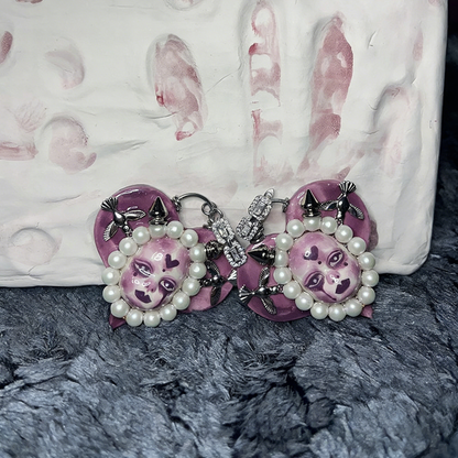 Violet Heart Pearl Nightmare Gothic Doll Necklace