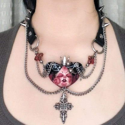 Alternative Punk Crimson Doll Face Heart Choke
