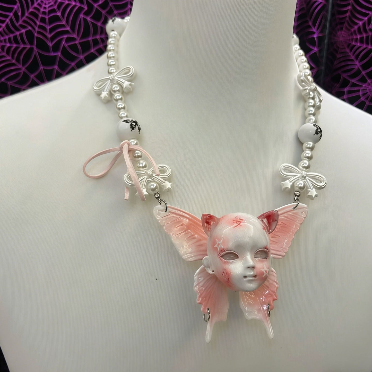 Cat Ear Butterfly Baby Head Necklace