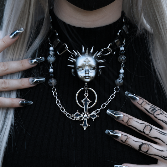 Black Rivet Cross Choker
