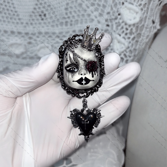 Black Rose Eyepatch Doll Spiked Brooch Pin
