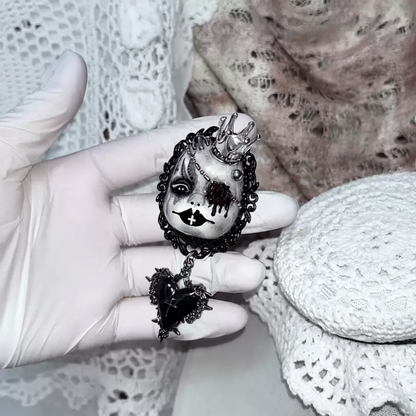 Black Rose Eyepatch Doll Spiked Brooch Pin