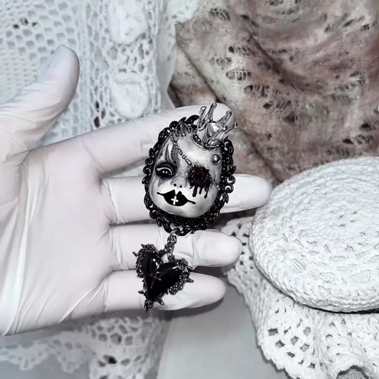 Black Rose Eyepatch Doll Spiked Brooch Pin