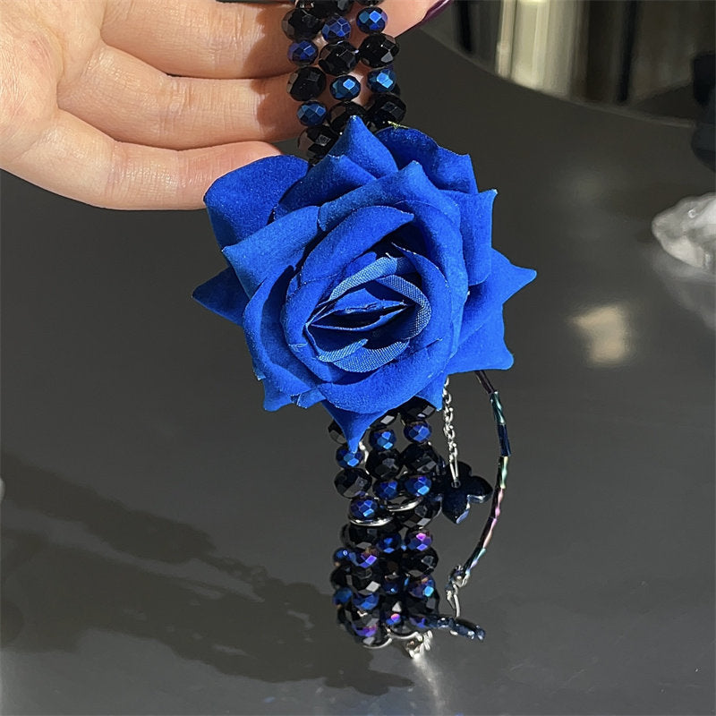 Blue Rose Beaded Clavicle Necklace