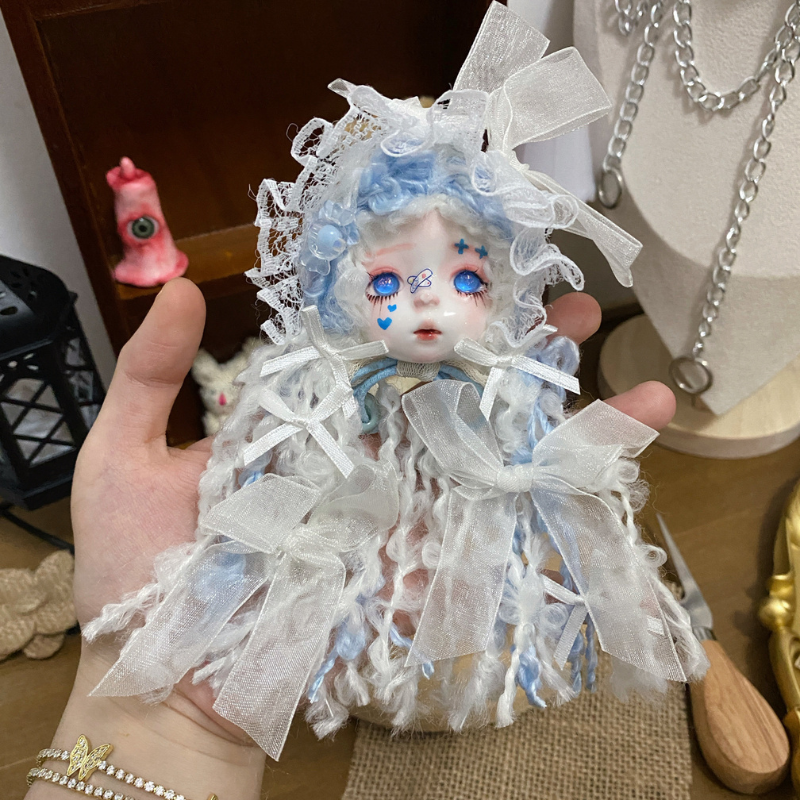 Blue Silver Lace Handcrafted Art Doll Brooch