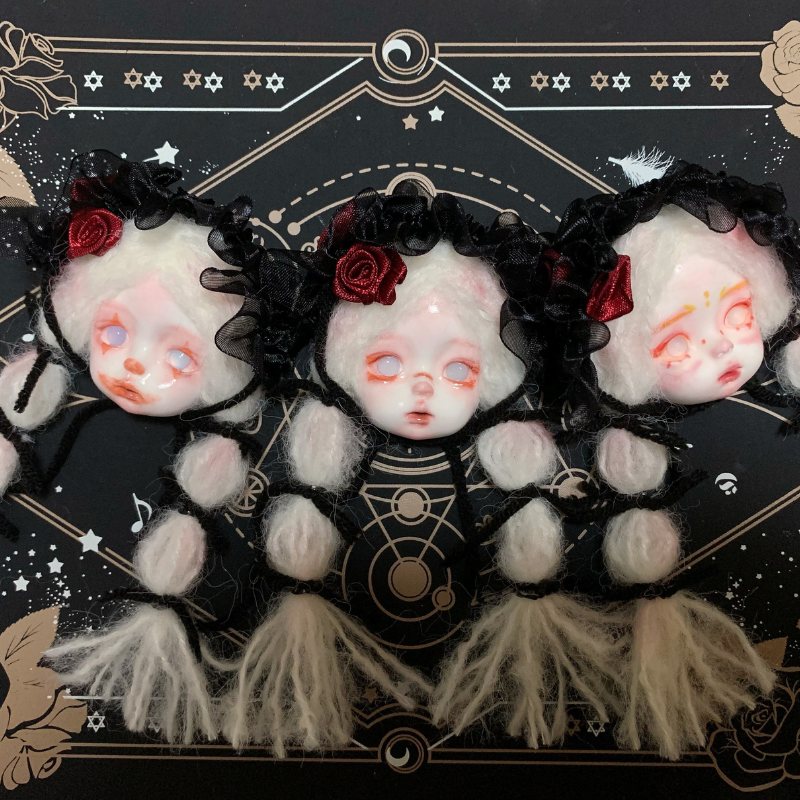 Braided Triple Faces Black Lace Rose Doll Brooch