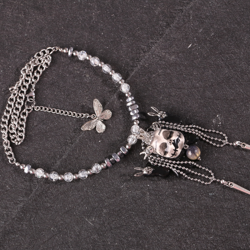 Butterfly Crown Slumber Gothic Doll Necklace Beaded Chain