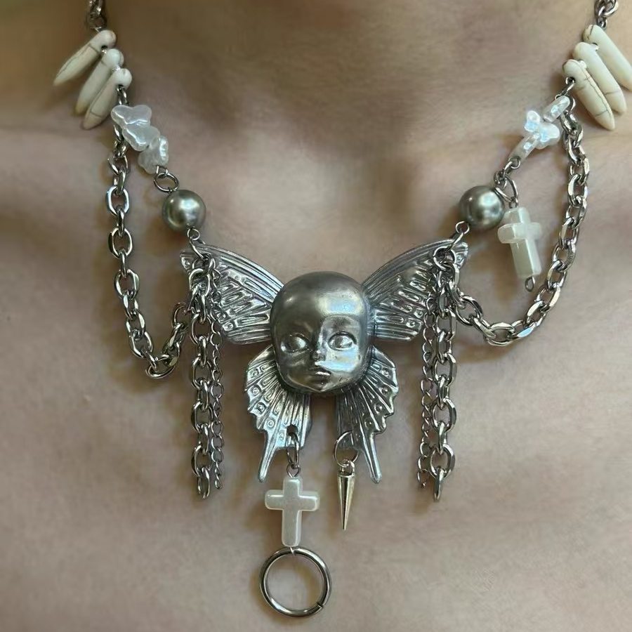 Butterfly Wing Doll Head Necklace
