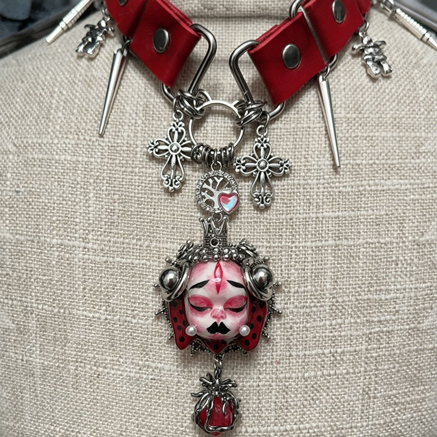 Handmade Red Queen Doll Face Choker