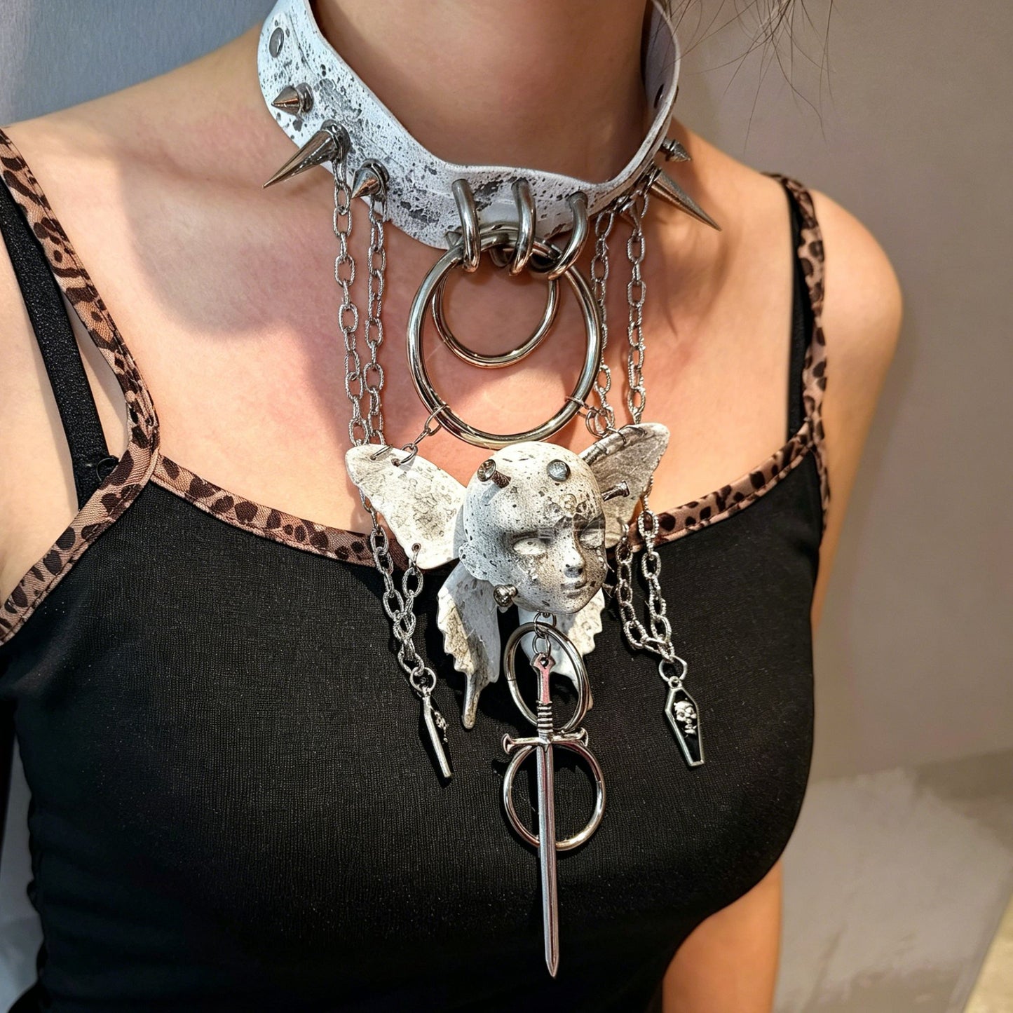 Handmade Angel Doll Face Spiked Choker