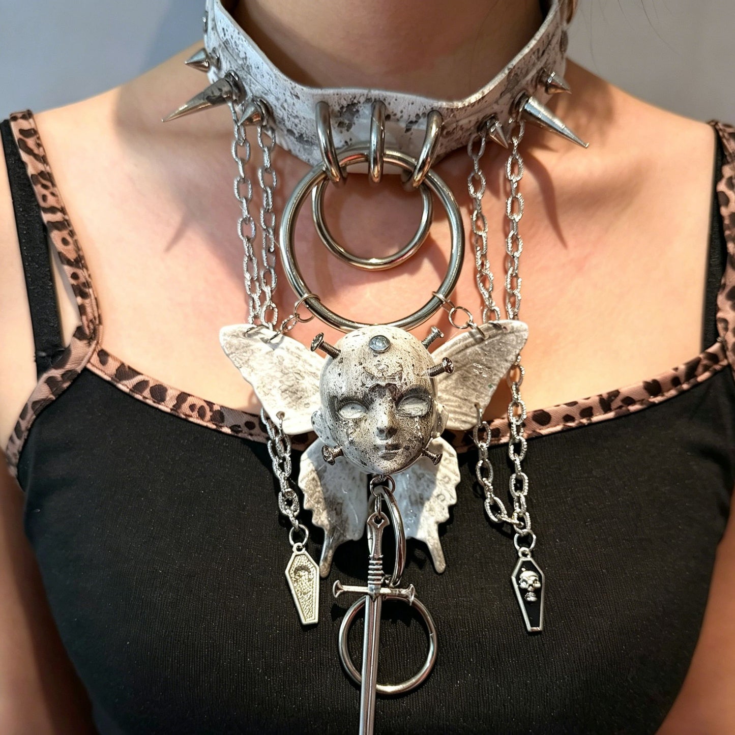 Handmade Angel Doll Face Spiked Choker