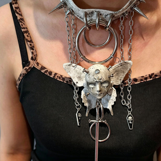 Handmade Angel Doll Face Spiked Choker