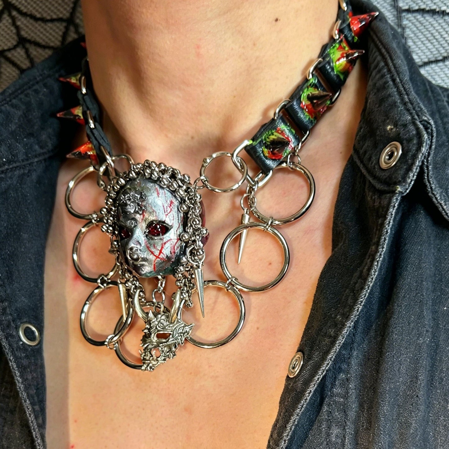 Handmade Blood Red Eye Doll Face Choker