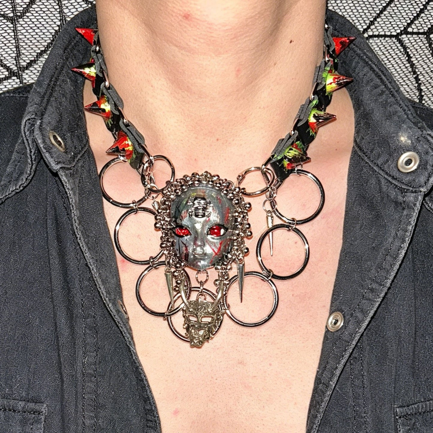 Handmade Blood Red Eye Doll Face Choker