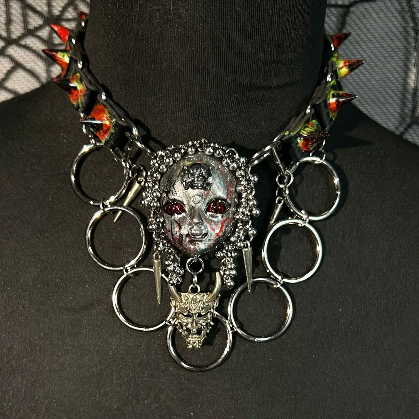 Handmade Blood Red Eye Doll Face Choker