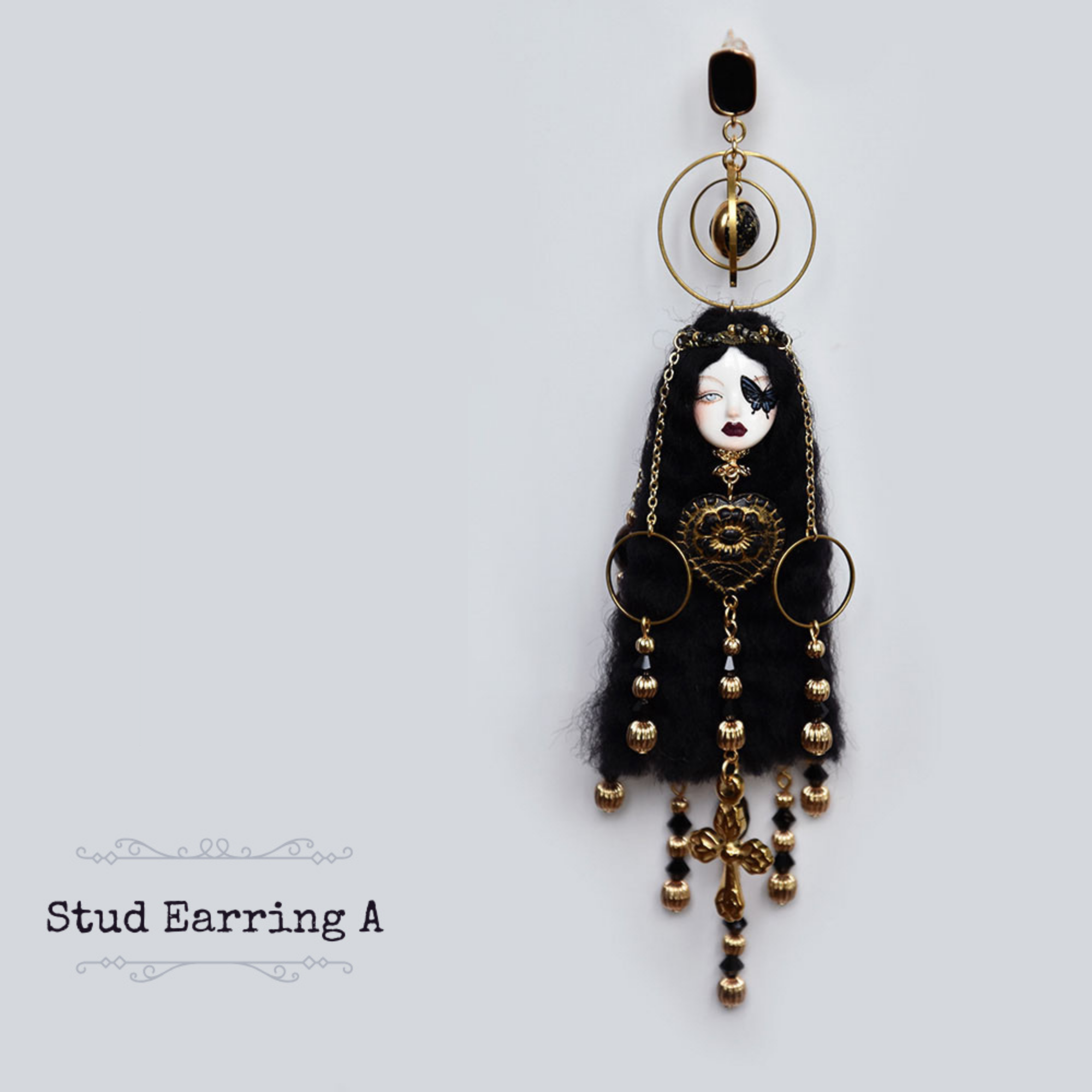 Dark Gothic Butterfly Tattoo Girl Earrings
