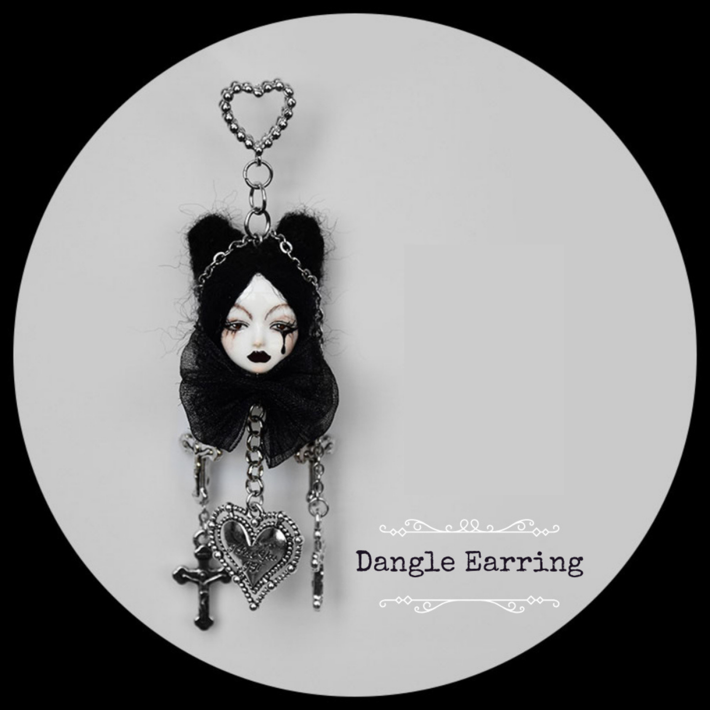Handcrafted Dark Style Doll with Tears Earrings