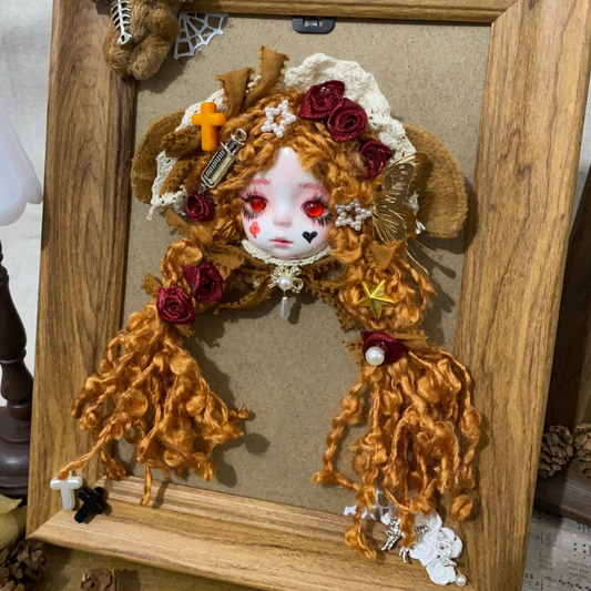 Caramel Curls And Crimson Rose Poker Art Doll Brooch