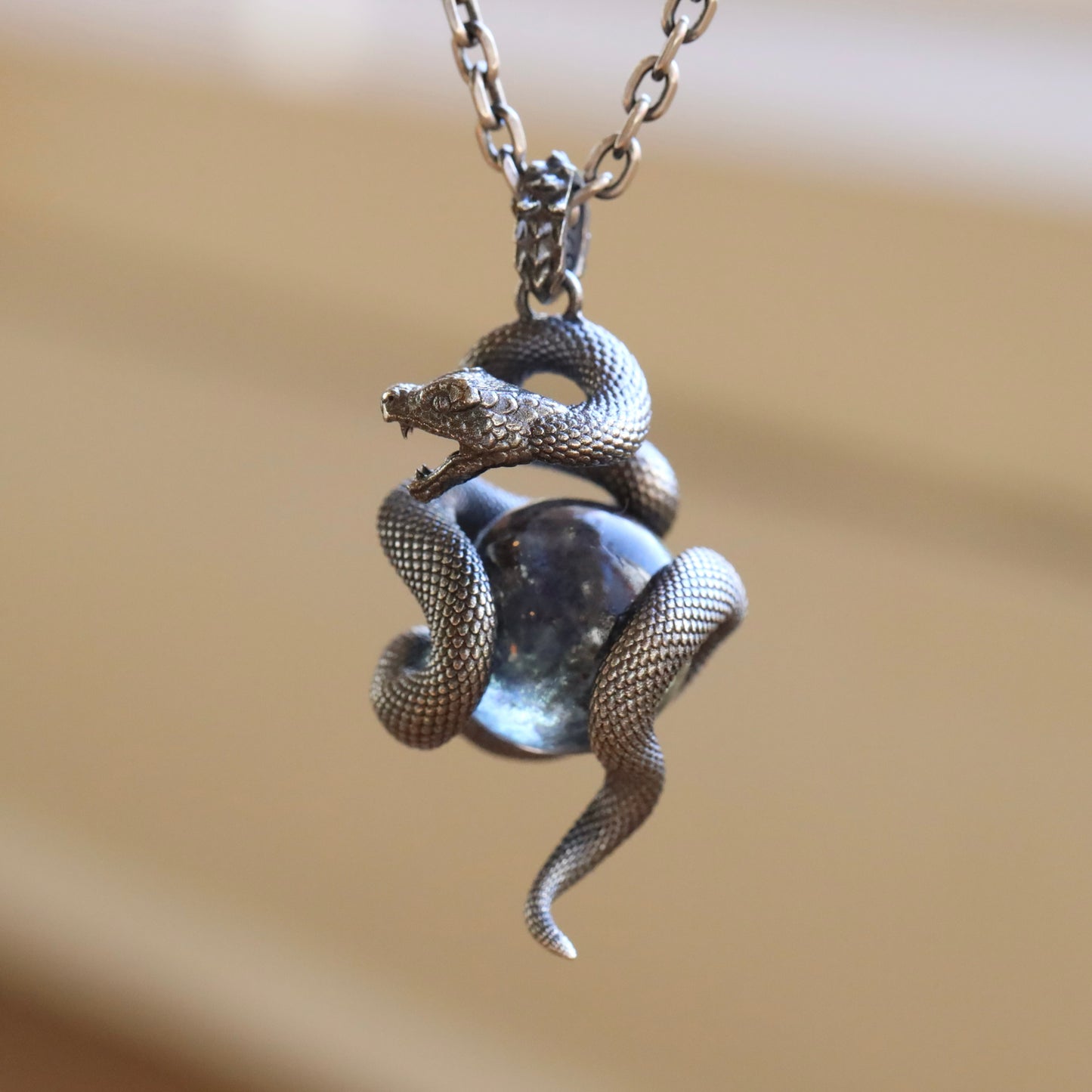 Coiled Snake Pendant with Gemstone Inlay Pendant