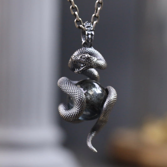 Coiled Snake Pendant with Gemstone Inlay Pendant