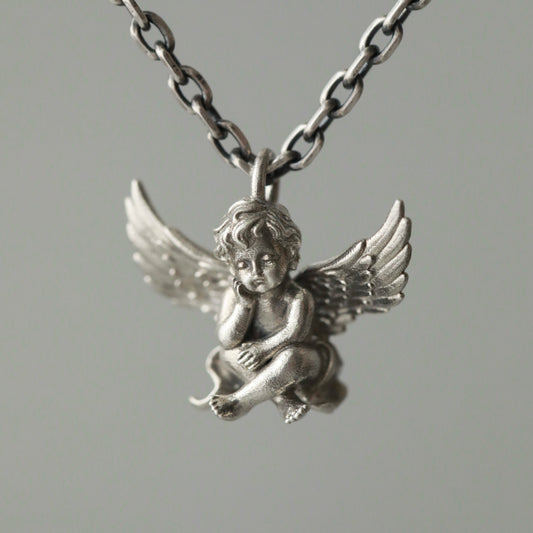 Contemplative Angel Sterling Silver Pendant